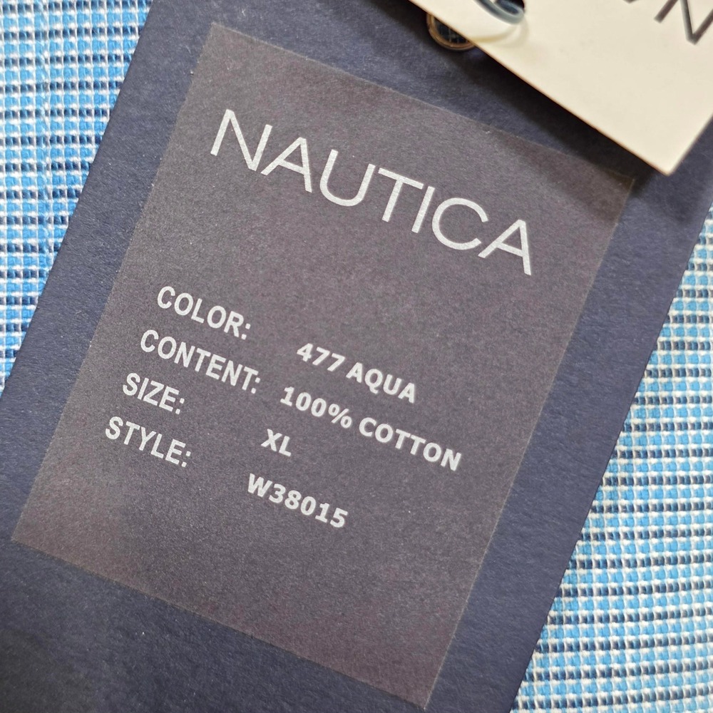 Nautica Button Down Shirt Men XL Aqua Micro Check Long Sleeve W38015 Dress Shirt - Picture 3 of 3